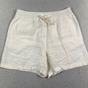 Poetry Shorts Womens US 12 100% Linen Drawstring Summer Beach Vacation Off White